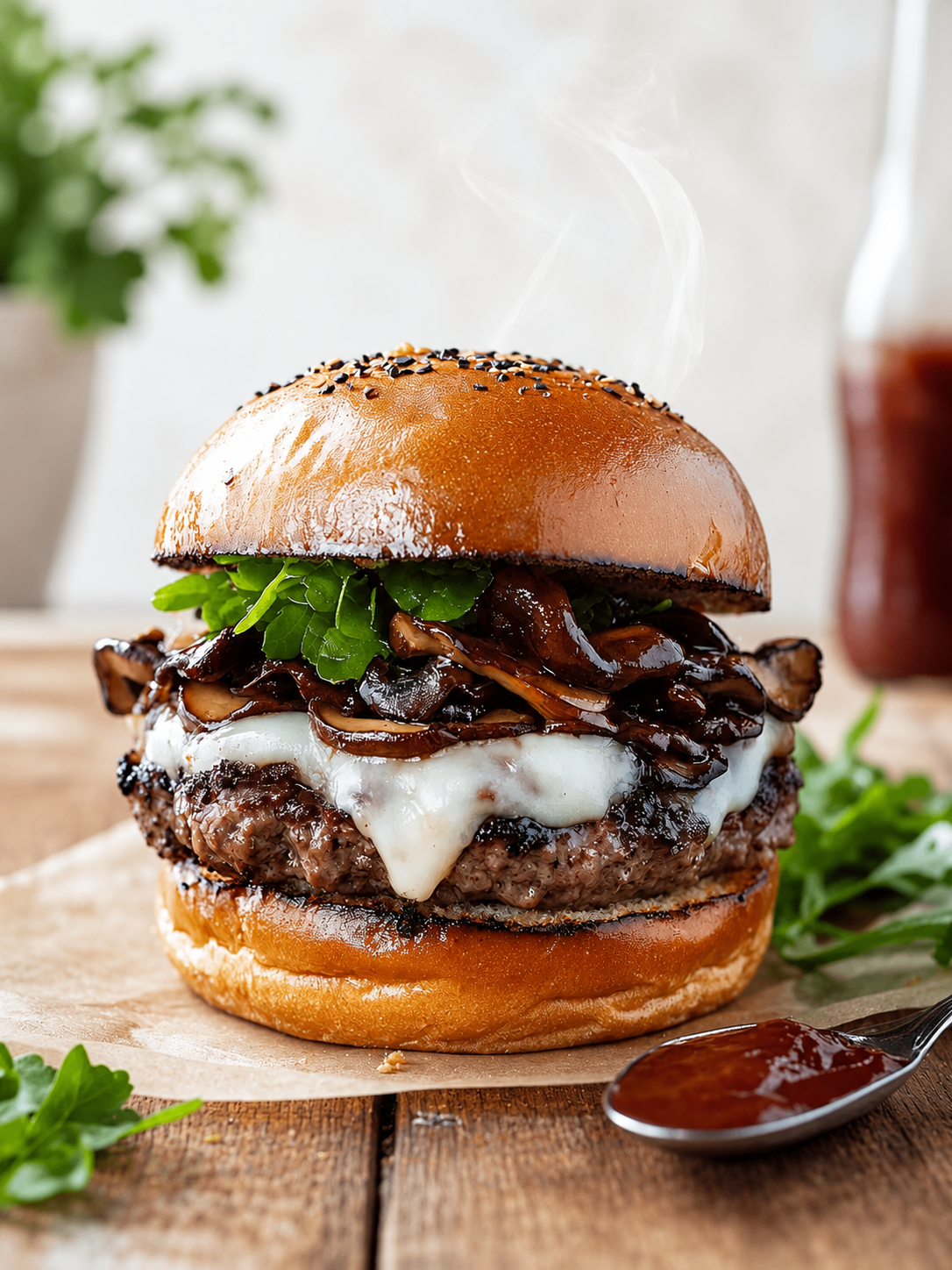 Gourmet Burger with Wild Mushrooms
