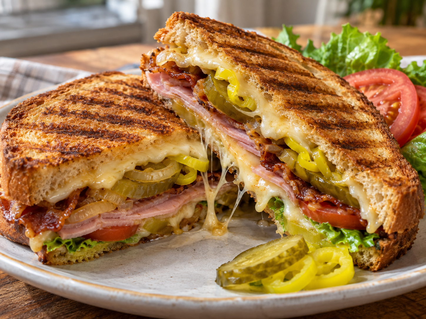 Hot Ham, Bacon & Pickle Melt